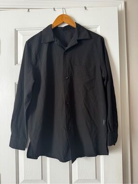 OSB Men’s Medium Black Lightweight Breathable Grid Long Sleeve Button-Down Shirt